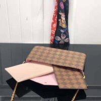 Louis Vuitton LV Women Félicie Pochette Damier Ebene Coated Canvas Pink Monogram Flowers