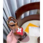 Louis Vuitton LV Women Game On Playful Flat Sandal Cognac Brown Calf Leather Monogram Canvas – Image 9