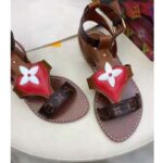 Louis Vuitton LV Women Game On Playful Flat Sandal Cognac Brown Calf Leather Monogram Canvas – Image 4