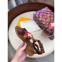 Louis Vuitton LV Women Game On Playful Flat Sandal Cognac Brown Calf Leather Monogram Canvas