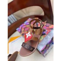 Louis Vuitton LV Women Game On Playful Flat Sandal Cognac Brown Calf Leather Monogram Canvas