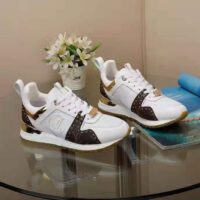 Louis Vuitton LV Women LV Run Away Sneaker White Calf Leather Patent Monogram Canvas