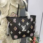 Louis Vuitton LV Women Neverfull MM Tote Black Monogram Coated Canvas Cowhide Leather - Image 2