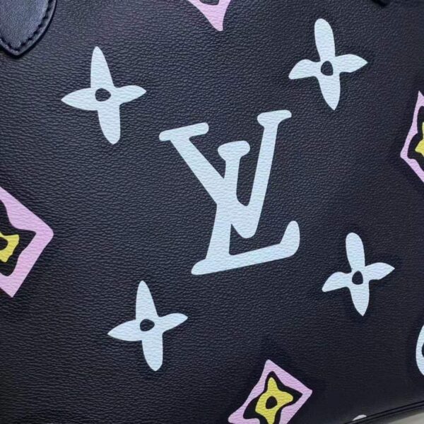 Louis Vuitton LV Women Neverfull MM Tote Black Monogram Coated Canvas Cowhide Leather (5)