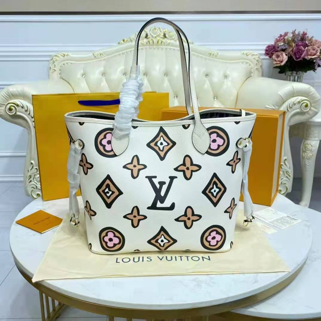 Holi Fashion Polyurethane Louis_Vuitton Neverfull MM Monogram Canvas  Handbags