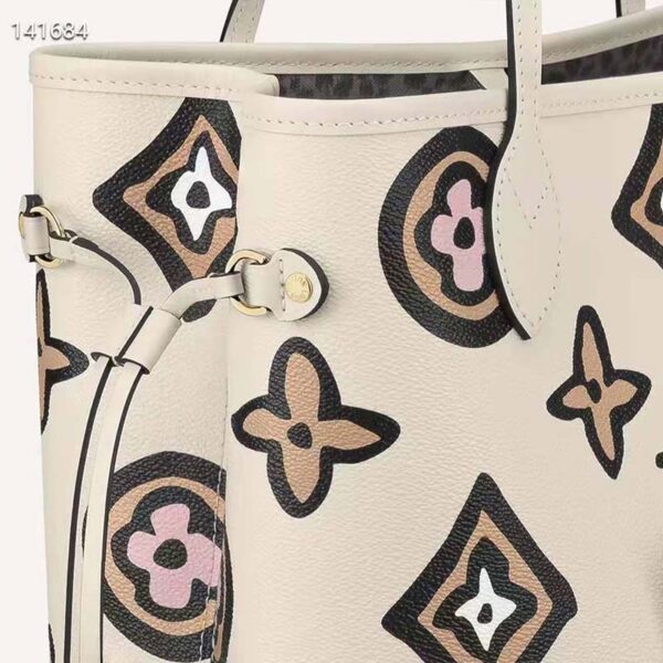 Louis Vuitton LV Women Neverfull MM Tote Cream Monogram Coated Canvas Cowhide Leather (2)