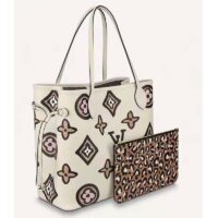 Louis Vuitton LV Women Neverfull MM Tote Cream Monogram Coated Canvas Cowhide Leather