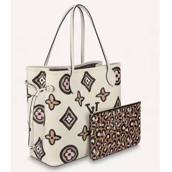 Louis Vuitton LV Women Neverfull MM Tote Cream Monogram Coated Canvas Cowhide Leather (3)