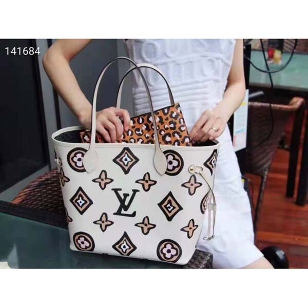 Louis Vuitton LV Women Neverfull MM Tote Cream Monogram Coated Canvas Cowhide Leather (7)