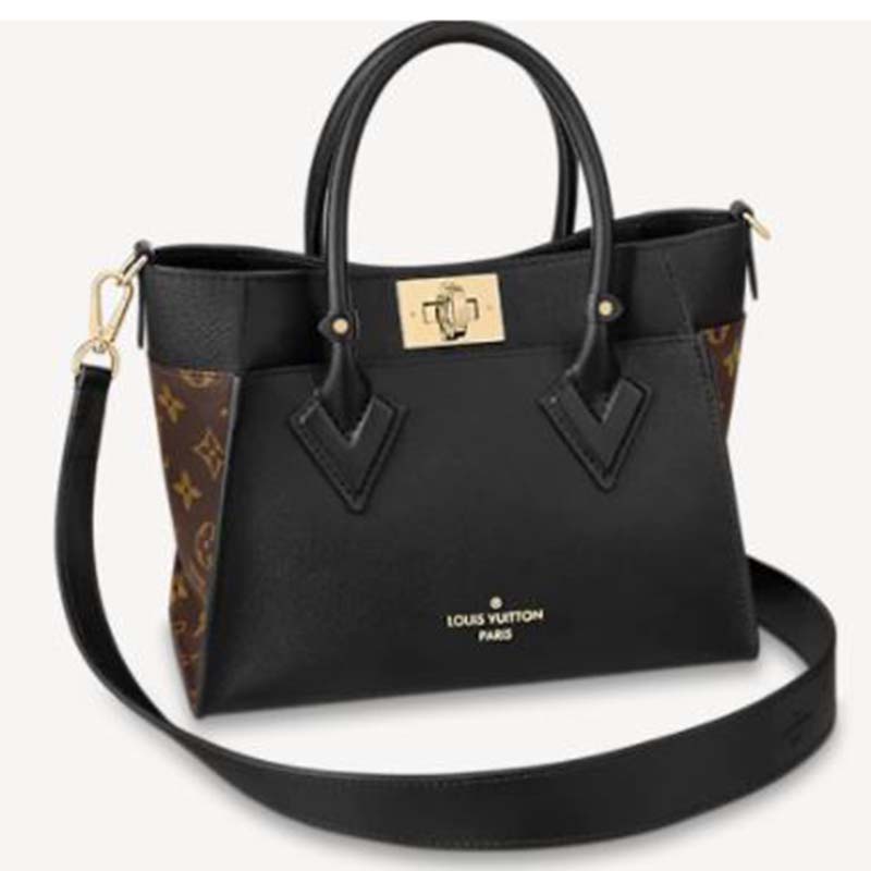 Louis Vuitton On My Side Tote PM Black,Brown Canvas,Leather Monogram