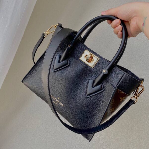 Louis Vuitton LV Women On My Side PM Tote Bag Black Monogram Coated Canvas Calf Leather (9)