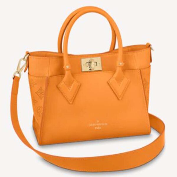 Louis Vuitton LV Women On My Side PM Tote Bag Summer Gold Orange Perforated Calf Leather