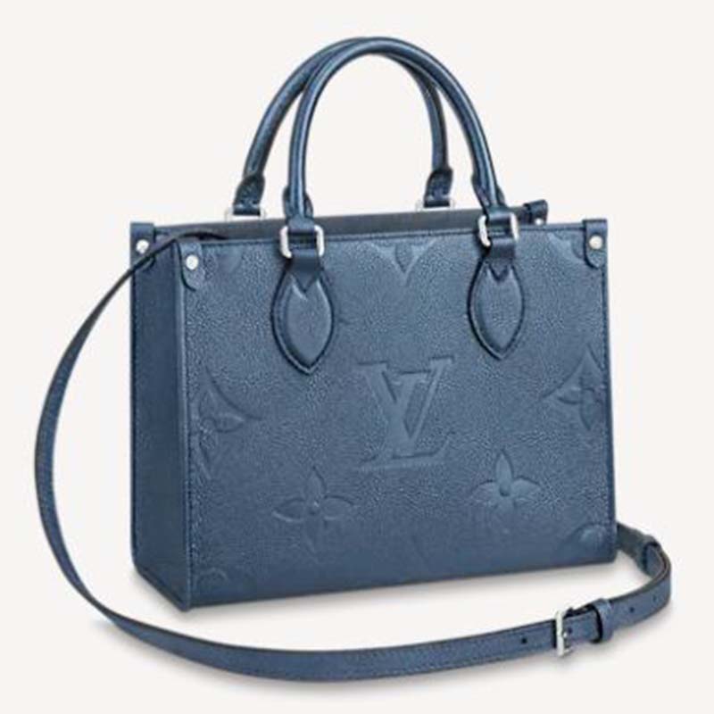 Louis Vuitton OnTheGo PM Tote Bag Navy Blue Monogram Empreinte Leather –  EliteLaza