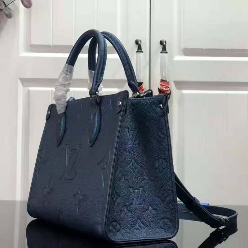 LOUIS VUITTON Onthego PM Monogram Empreinte Tote Shoulder Bag Navy Nac