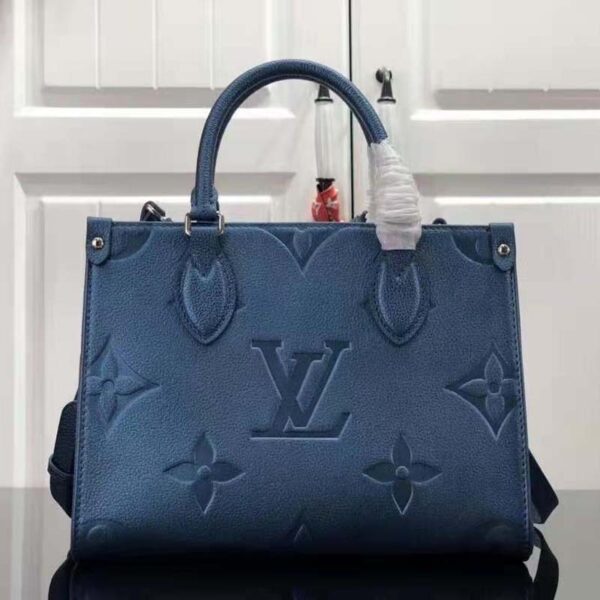 Louis Vuitton LV Women OnTheGo PM Tote Navy Nacre Embossed Grained Cowhide Leather (8)