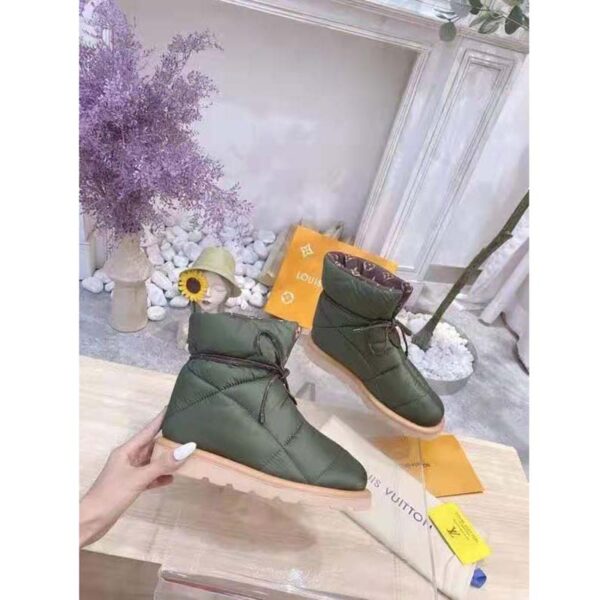 Louis Vuitton LV Women Pillow Comfort Ankle Boot Khaki Green Nylon Down Interior (4)