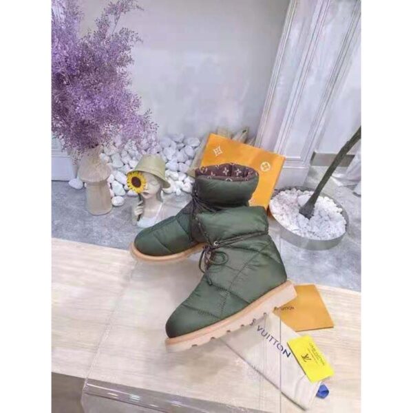 Louis Vuitton LV Women Pillow Comfort Ankle Boot Khaki Green Nylon Down Interior (7)