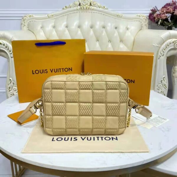 Louis Vuitton LV Women Pochette Troca Handbag Cashmere Beige Damier Quilt Lamb Leather (10)