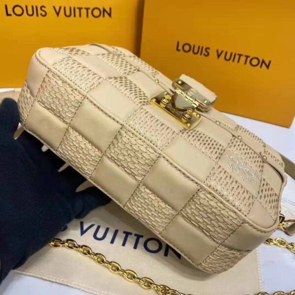 Louis Vuitton LV Women Pochette Troca Handbag Cashmere Beige Damier Quilt Lamb Leather (11)