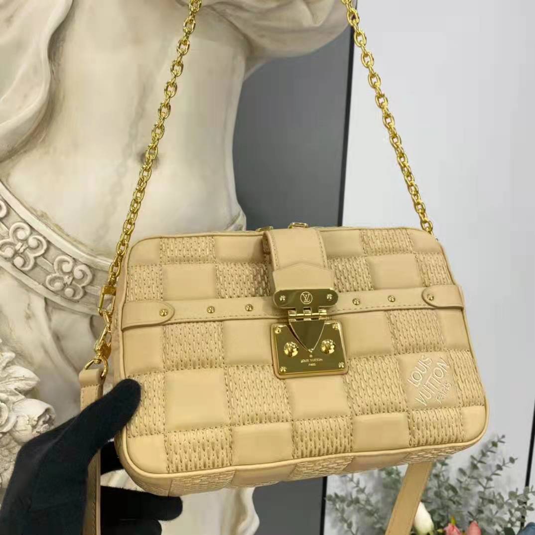 Louis Vuitton LV Women Pochette Troca Handbag Cashmere Beige Damier Quilt  Lamb Leather - LULUX