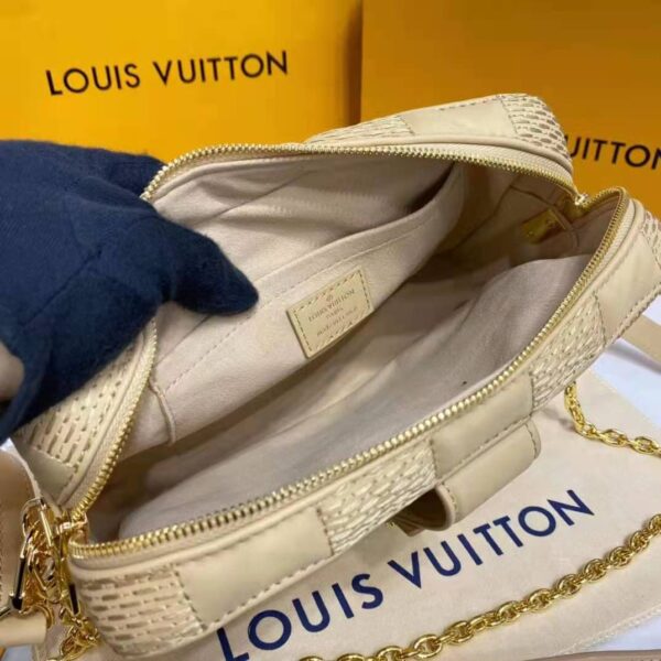 Louis Vuitton LV Women Pochette Troca Handbag Cashmere Beige Damier Quilt Lamb Leather (7)