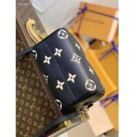 Louis Vuitton LV Women Speedy Bandoulière 25 Handbag Black Beige Embossed Grained Cowhide