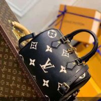 Louis Vuitton LV Women Speedy Bandoulière 25 Handbag Black Beige Embossed Grained Cowhide