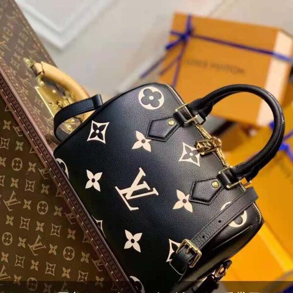 Louis Vuitton LV Women Speedy Bandoulière 25 Handbag Black Beige Embossed Grained Cowhide (9)