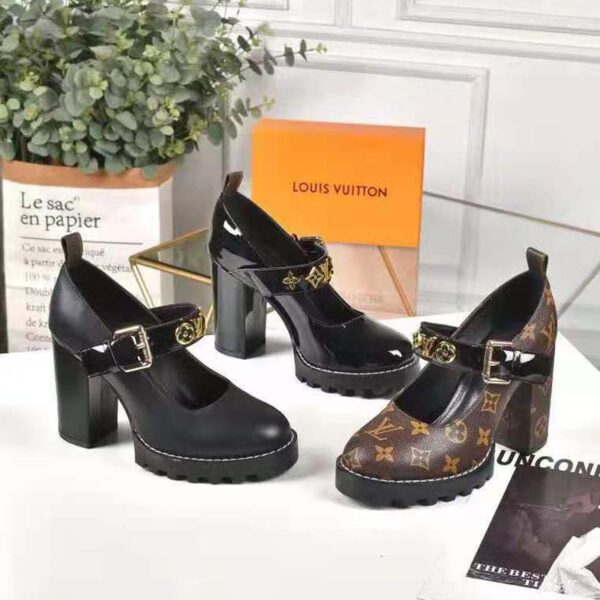 Louis Vuitton LV Women Star Trail Pump Black Glazed calf Leather Treaded Rubber (3)