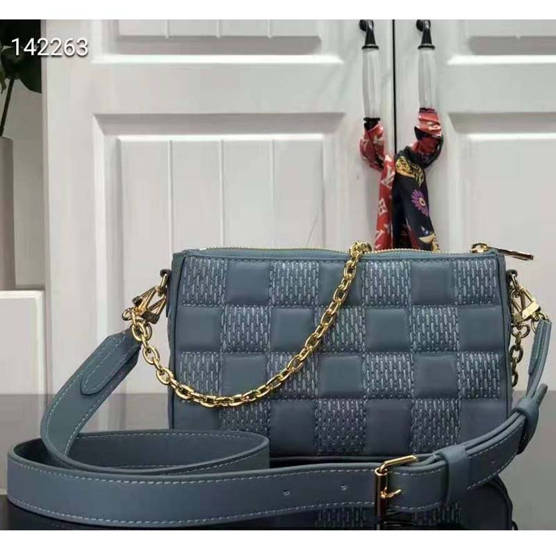 Louis Vuitton LV Women Troca PM Handbag Glacier Blue Damier Quilt Lambskin  - LULUX