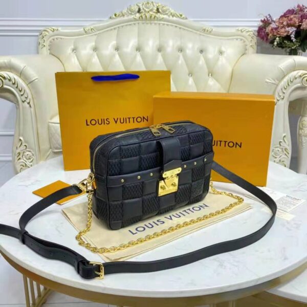 Louis Vuitton LV Women Troca PM Handbag Glacier Black Damier Quilt Lambskin (12)