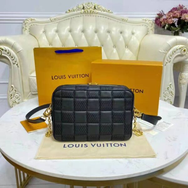 Louis Vuitton LV Women Troca PM Handbag Glacier Black Damier Quilt Lambskin (16)