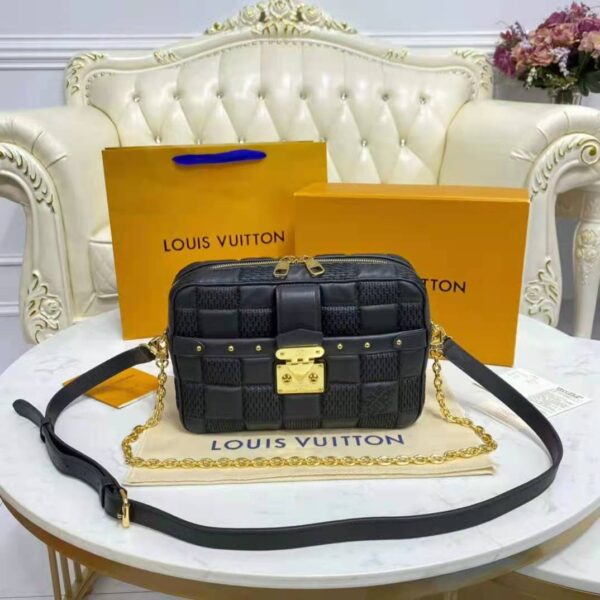 Louis Vuitton LV Women Troca PM Handbag Glacier Black Damier Quilt Lambskin (7)