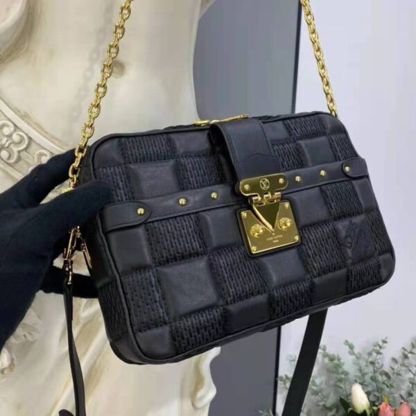 Louis Vuitton LV Women Troca PM Handbag Glacier Black Damier Quilt Lambskin (9)