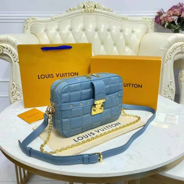 Louis Vuitton LV Women Troca PM Handbag Glacier Blue Damier Quilt Lambskin (10)