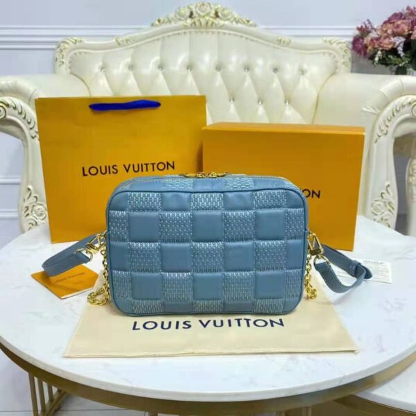 Louis Vuitton LV Women Troca PM Handbag Glacier Blue Damier Quilt Lambskin (11)