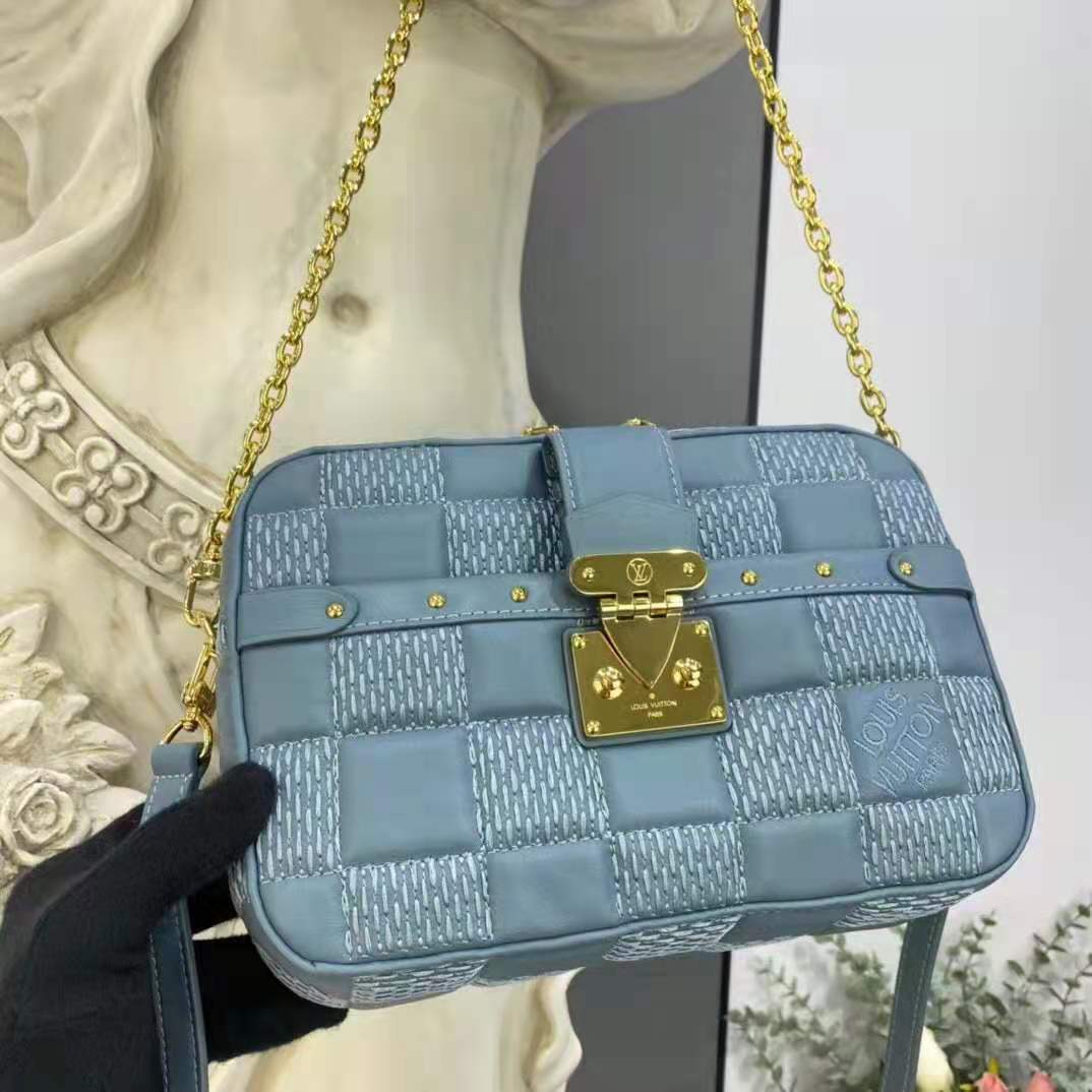 Louis Vuitton LV Women Troca PM Handbag Glacier Blue Damier Quilt