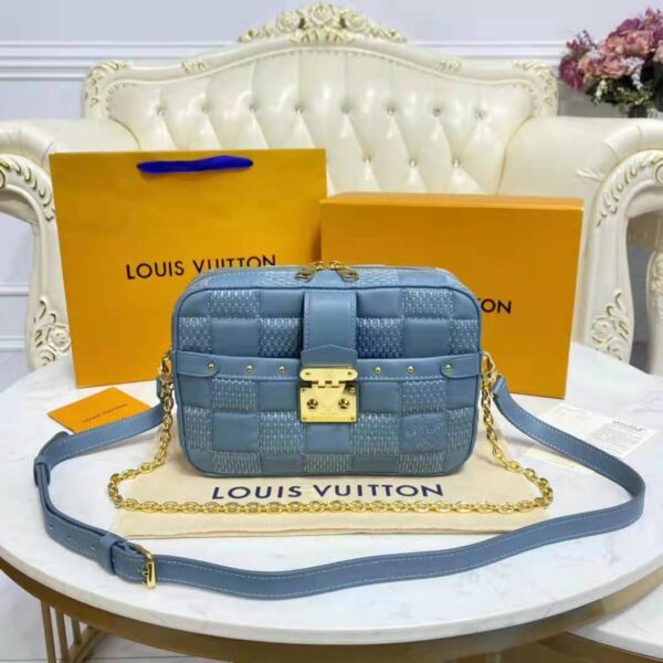 Louis Vuitton LV Women Troca PM Handbag Glacier Blue Damier Quilt Lambskin (9)