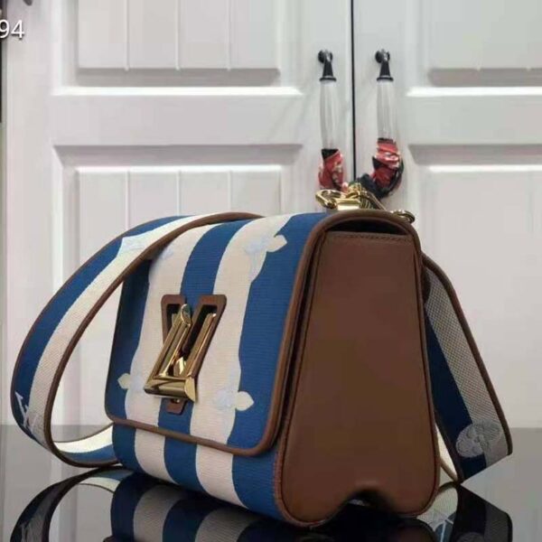 Louis Vuitton LV Women Twist MM Handbag Blue Embroidered Canvas Calf Leather (2)