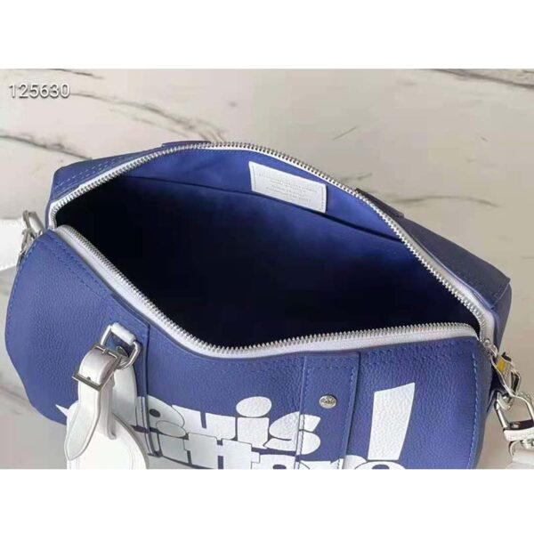 Louis Vuitton Unisex City Keepall Bag Blue Cowhide Leather Textile Lining (9)