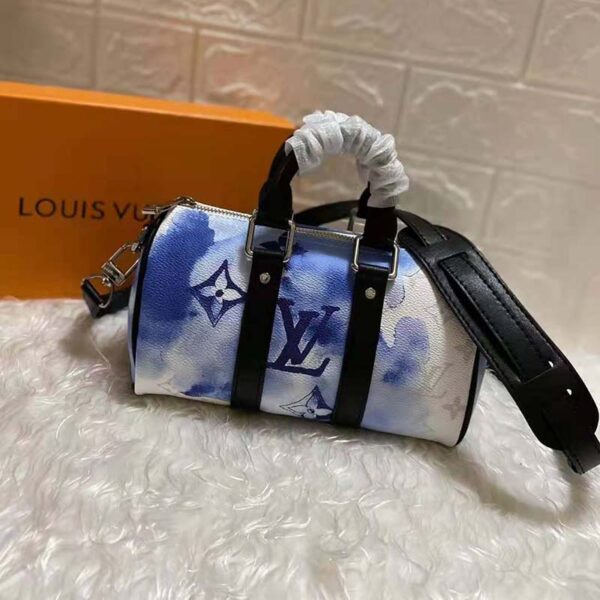 Louis Vuitton Unisex Keepall XS Monogram Watercolor Blue Coated Canvas Cowhide Leather (3)