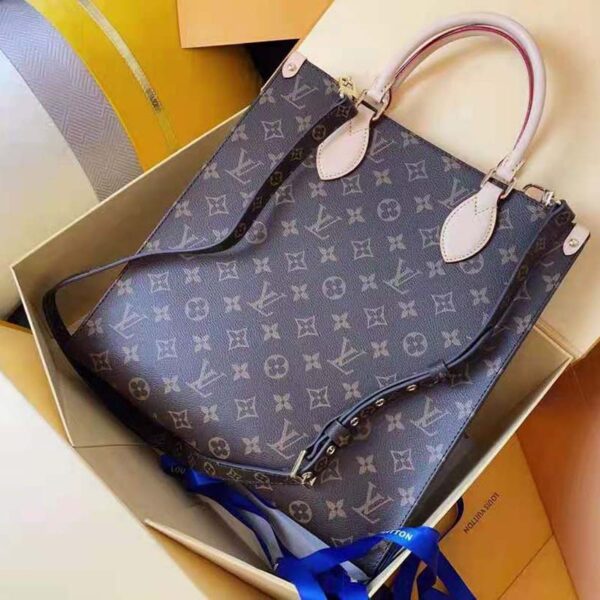 Louis Vuitton Unisex Sac Plat MM Handbag Monogram Coated Canvas Calfskin Leather (3)