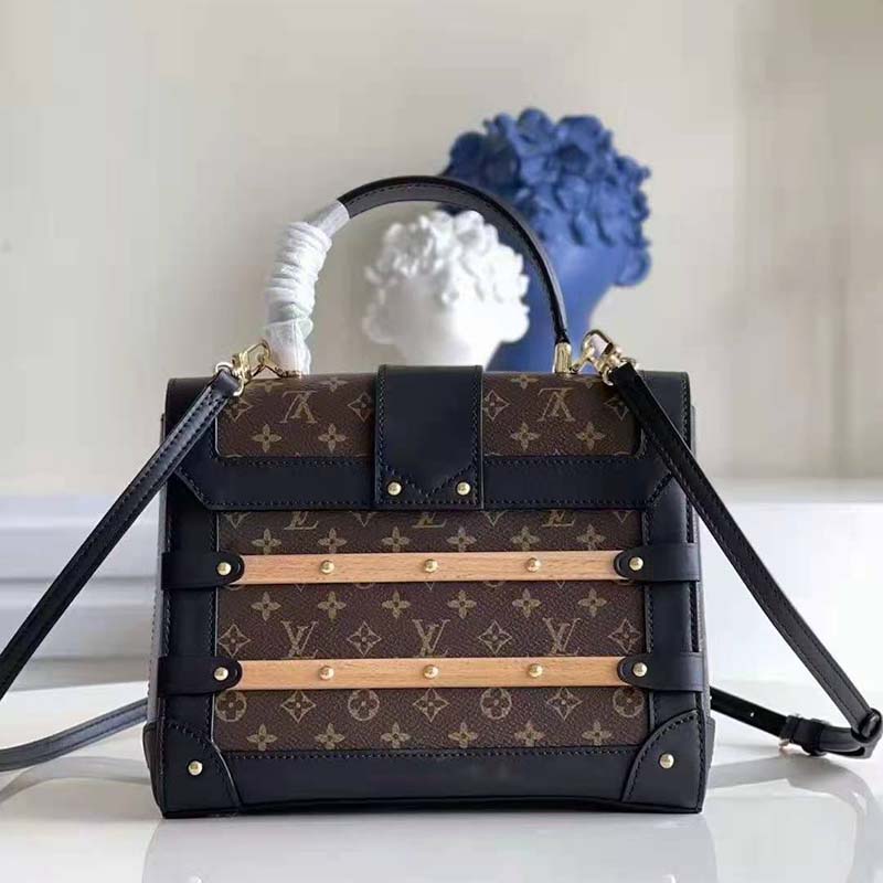 Louis Vuitton Brown Mini Monogram Coated Canvas, Wood and Black Leather Trianon PM Gold Hardware, 2021 (Like New), Womens Handbag