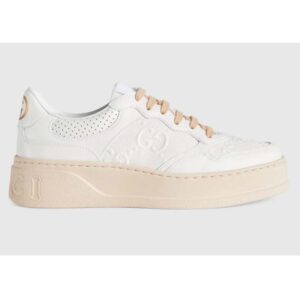 Gucci GG Unisex GG Embossed Sneaker White GG Embossed Leather with Smooth Leather