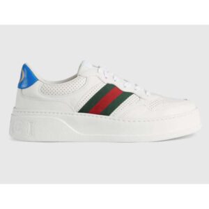 Gucci GG Unisex GG Sneaker with Web White Leather Green and Red Web