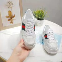 Gucci GG Unisex GG Sneaker with Web White Leather Green and Red Web