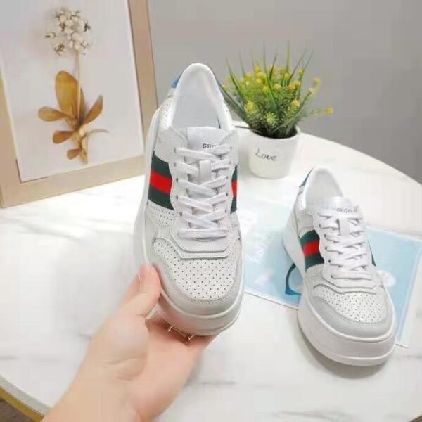 Gucci GG Unisex GG Sneaker with Web White Leather Green and Red Web (2)