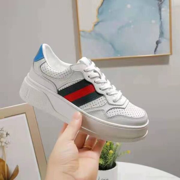 Gucci GG Unisex GG Sneaker with Web White Leather Green and Red Web (4)