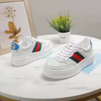 Gucci GG Unisex GG Sneaker with Web White Leather Green and Red Web