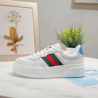 Gucci GG Unisex GG Sneaker with Web White Leather Green and Red Web